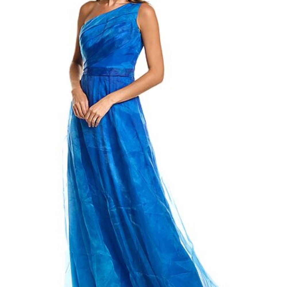 Rene Ruiz Collection  - Blue Pleated One-Shoulder Organza Gown - Size 6